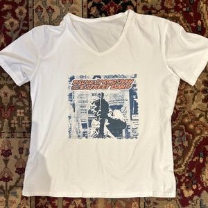 Vintage Bruce Springsteen Women's V Neck T-shirt Black White Blue L-XL EXCELLENT